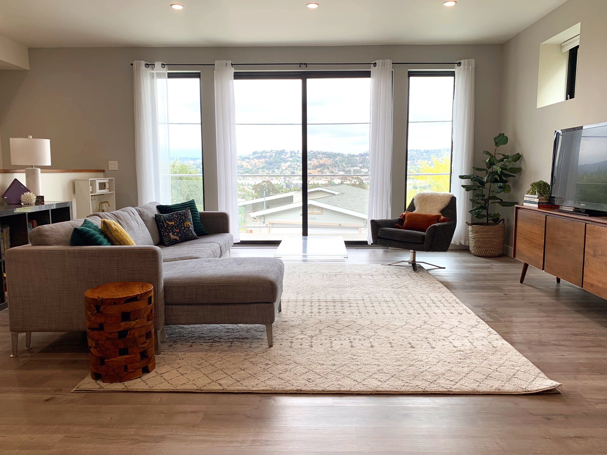 Living Room Set: Extra Wide Curtain Rod Mid-Century Decor