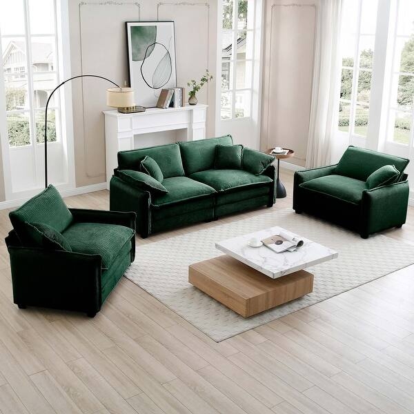 Living Room Set: Ribbed Corduroy Retro 3-Piece Living Room Set