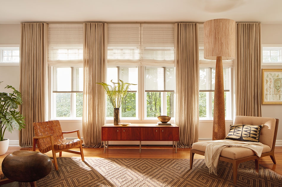 Living Room Set: Ripple Fold Curtains Hygge Style Decor