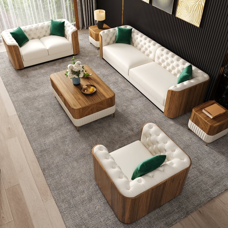 Living Room Set With Curved Wood Shell: Walnut Shell Furniture