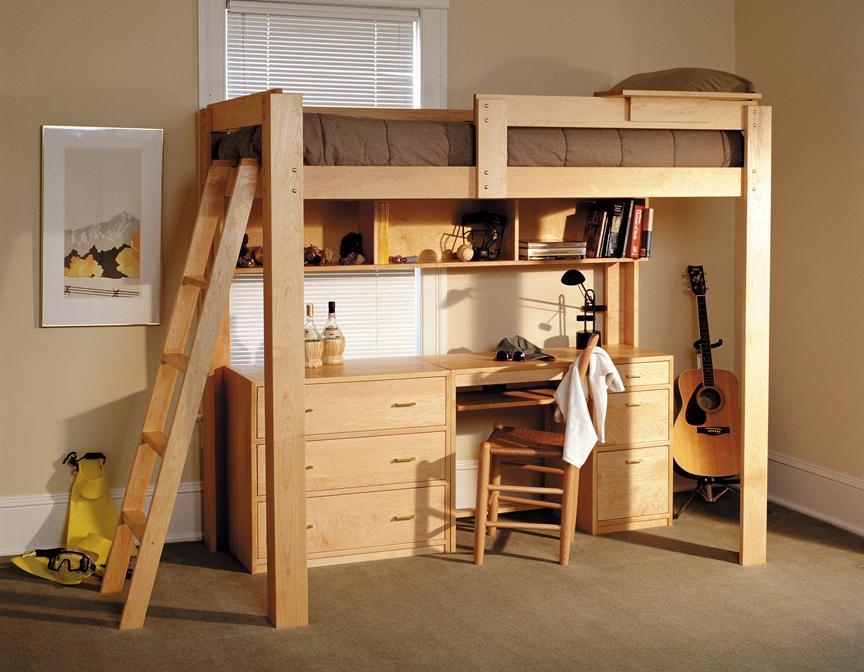 Loft Bed: Handcrafted Natural Wood Integrated Workspace