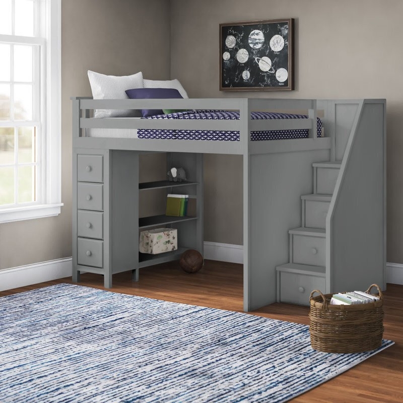 Loft Bed: Slate Grey Finish with Vertical Storage Tower