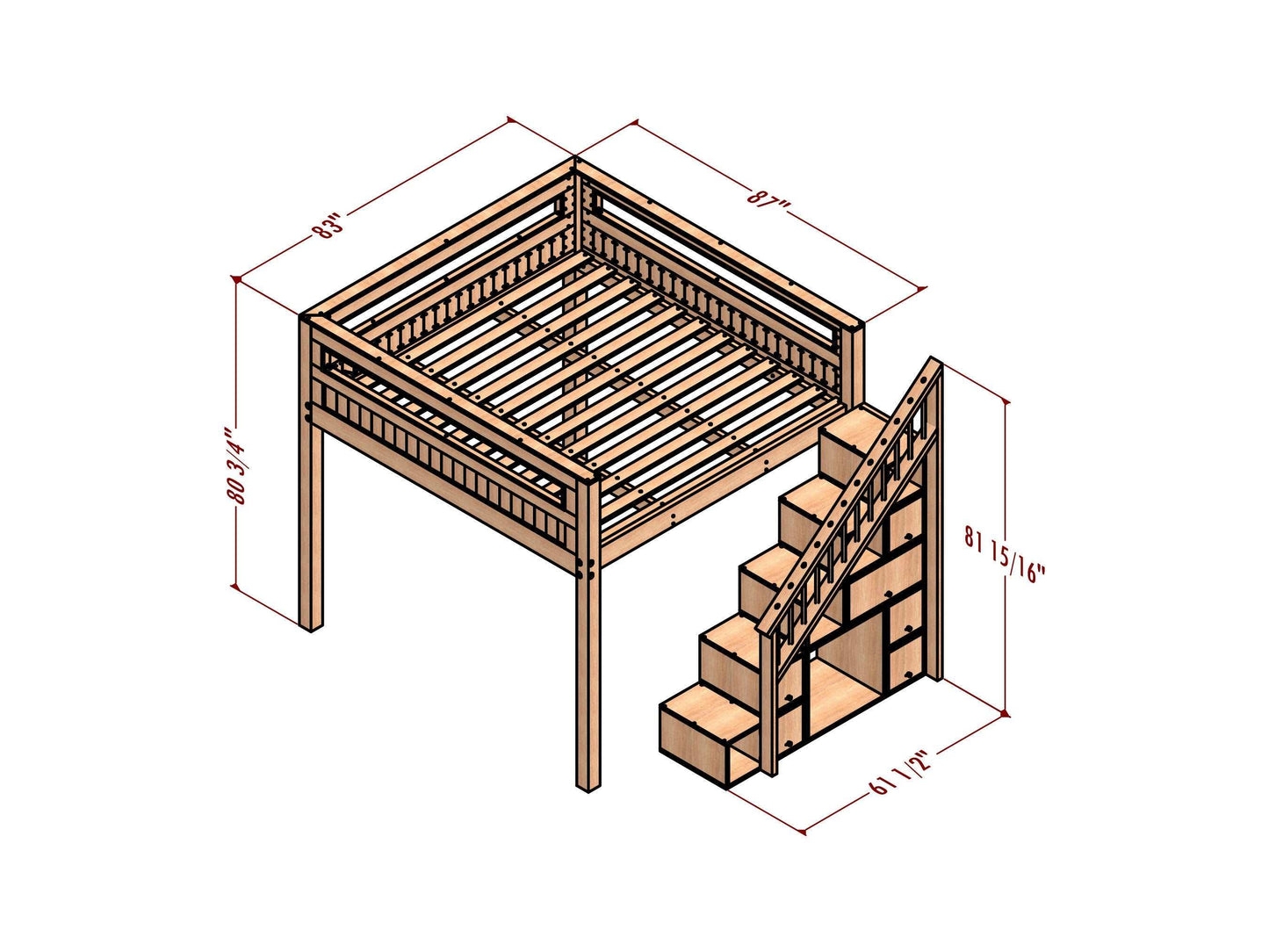 Loft Bed Storage Staircase King Size Multifunctional