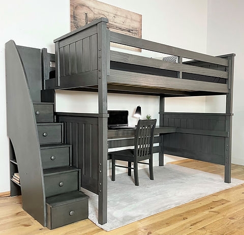Loft Bed: Weathered Grey Bunk with Integrated Storage Drawers