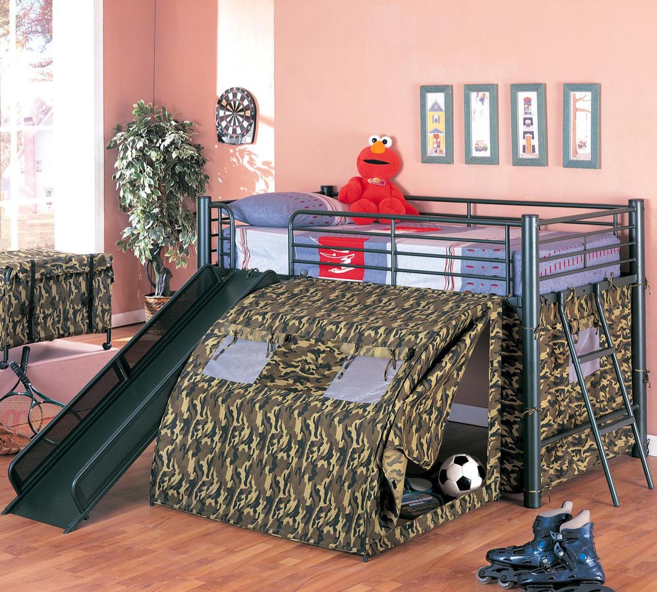 Loft Bed with Camouflage Tent and Army Theme Kids Bed