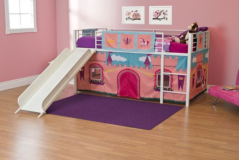 Loft Bed with Castle Tent and Princess Castle Bed Tent