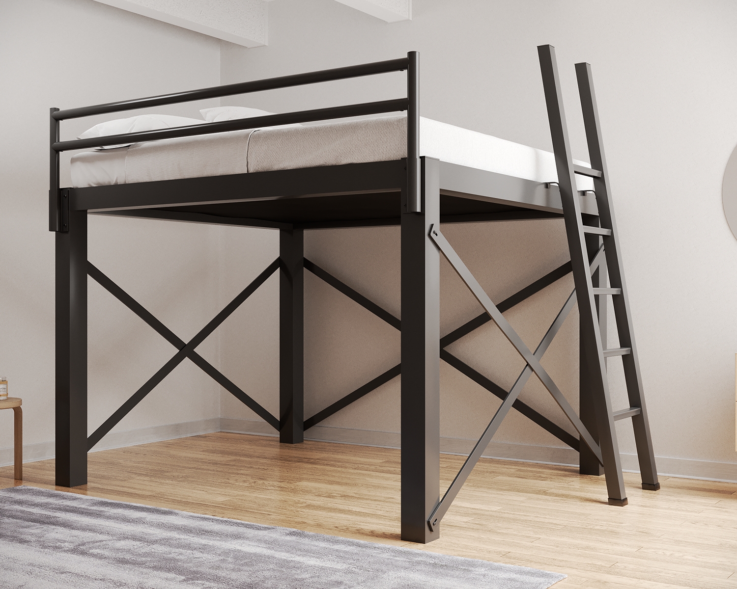 Loft Bed X-Brace Support Heavy Duty King Metal Frame