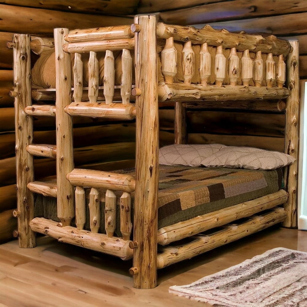 Log Bunk Bed, Natural Cedar, Chunky Posts, Rustic Lodge Style
