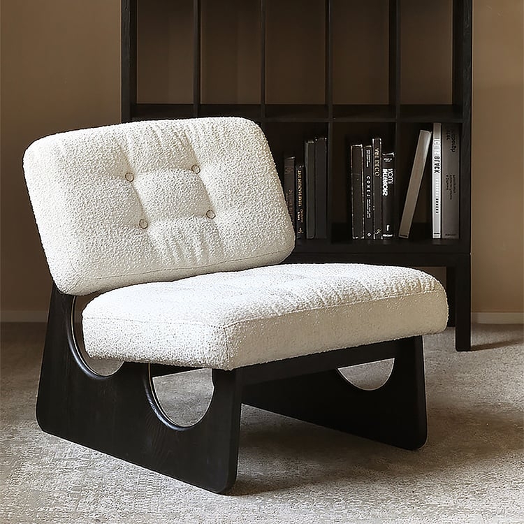 Lounge Chair with Boucle Fabric and Geometric Slab Base