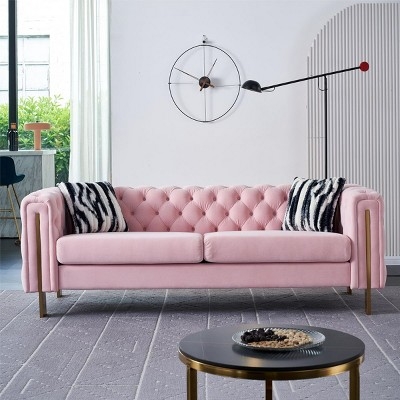 Lounge Sofa in Mauve Upholstery with Brushed Gold Legs
