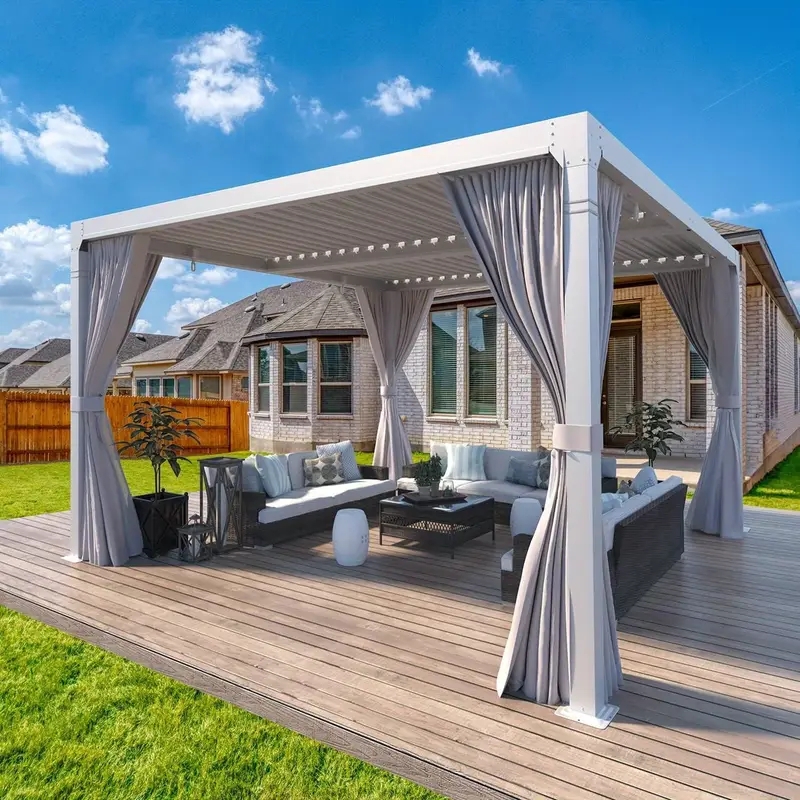 Louvered Pergola: Matte White Frame Privacy Panels