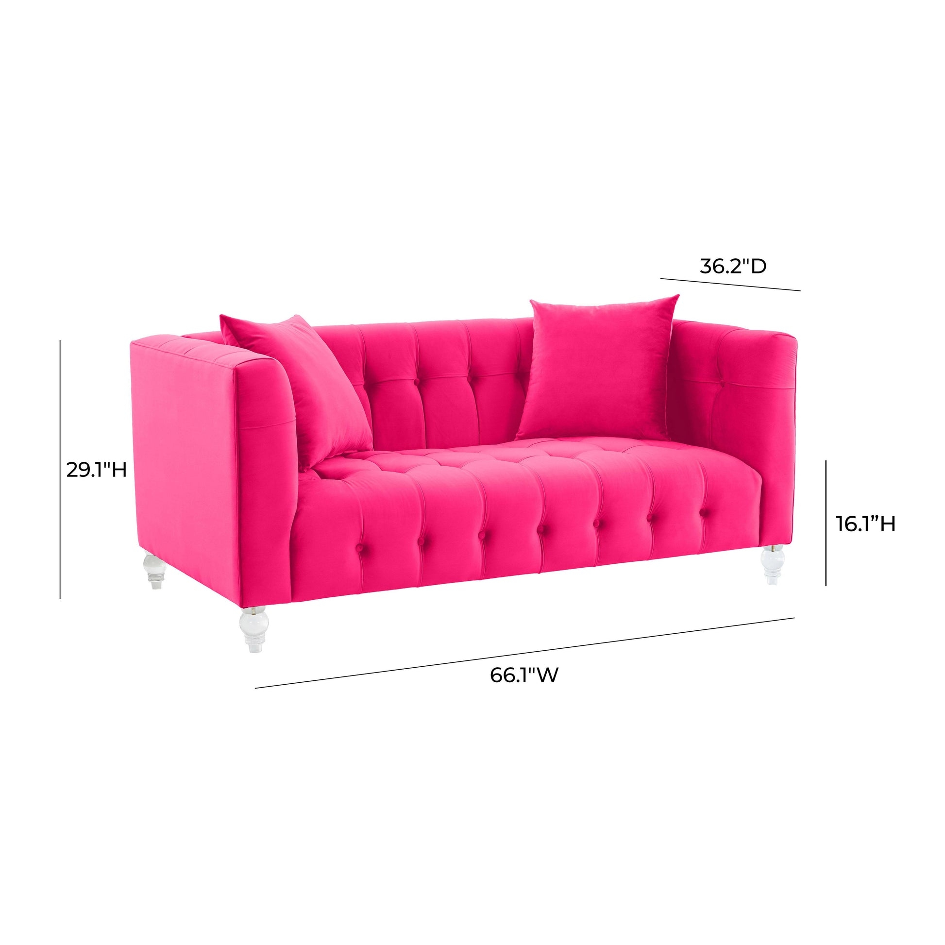 Loveseat 66 Inch Pink Sofa Boxy Frame All Over Tufting
