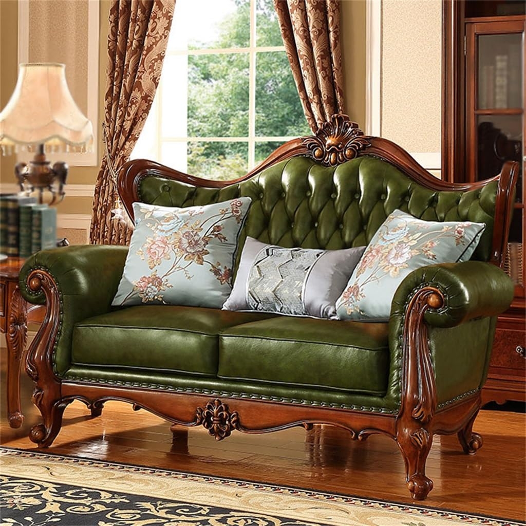 Loveseat: Carved Crest Baroque Style Wood European Sofa