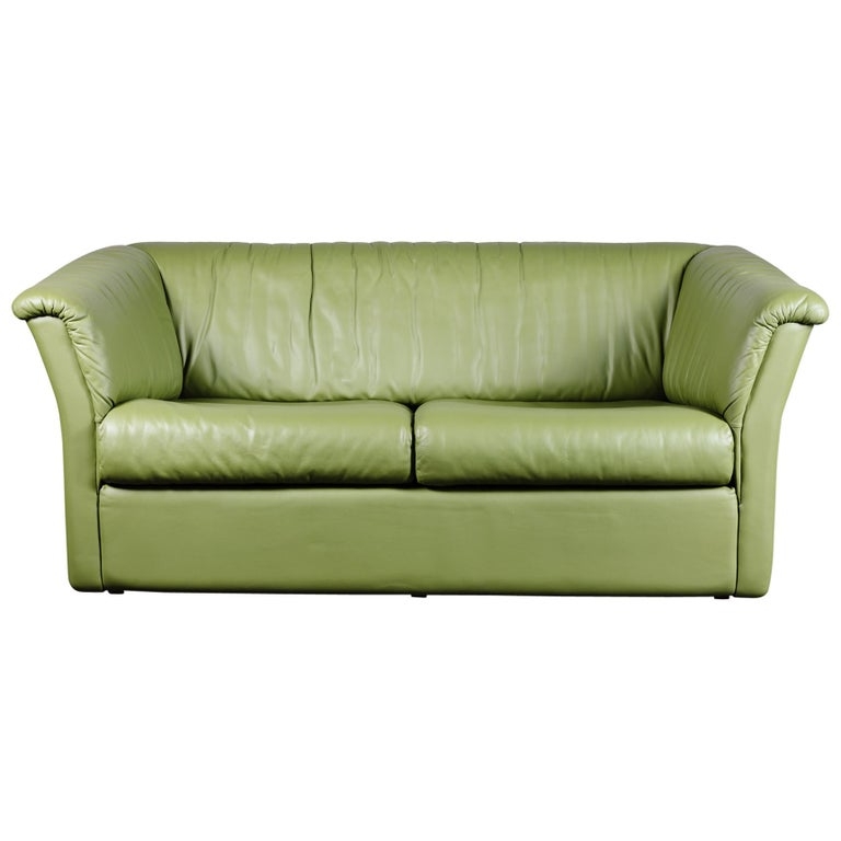 Loveseat: Gathered Upholstery Sage Mid-Century