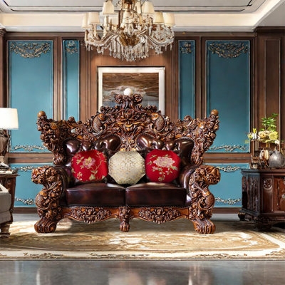 Loveseat: Ornate Wood Carving Baroque Style Living Room Sofa