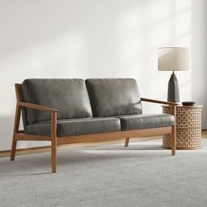 Loveseat Sofa Show Wood Frame Pecan Finish Smoke Gray