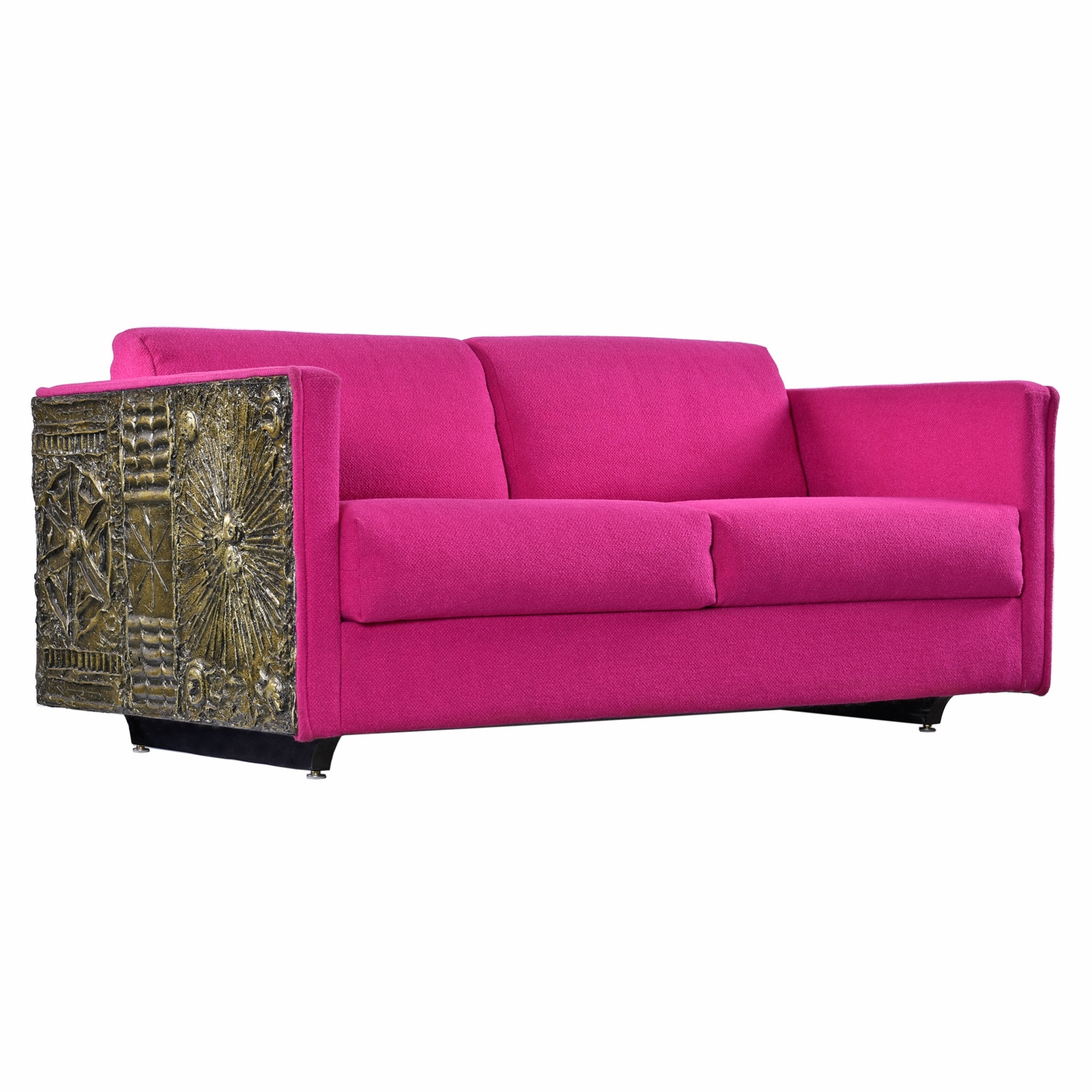 Loveseat Sofa with Brutalist Side Panels and Sculpted Resin