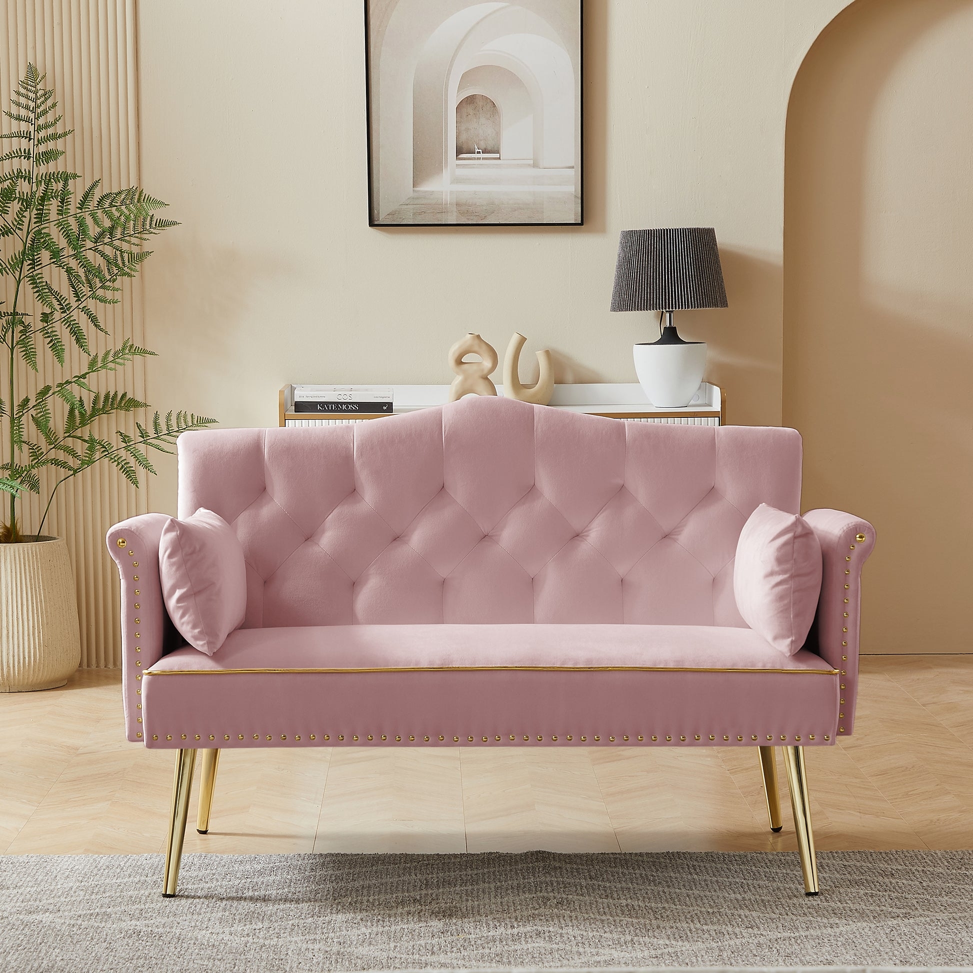 Loveseat with Polished Nailhead Trim and Button Tufted Back
