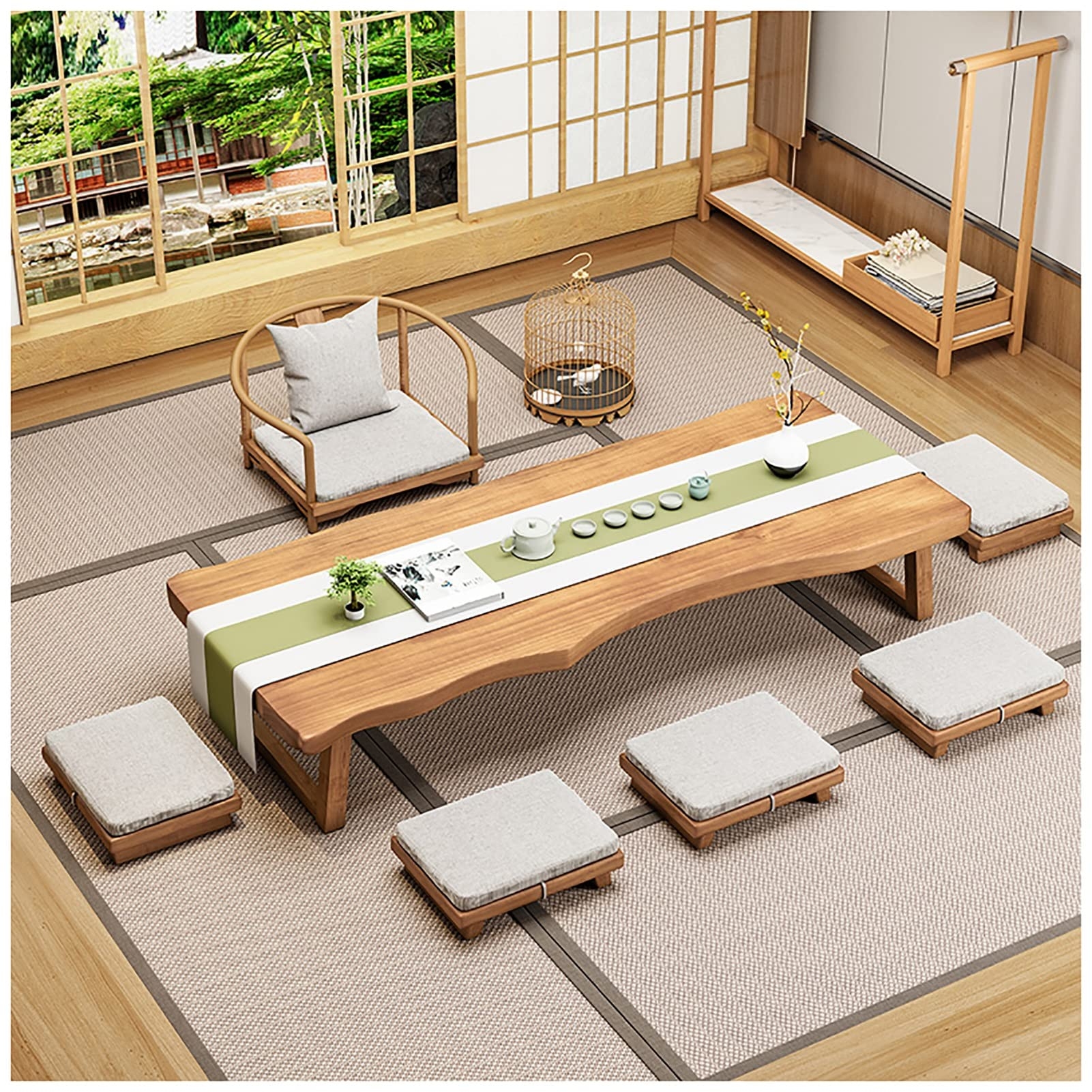 Low Dining Table in Live Edge Style for a Tatami Room