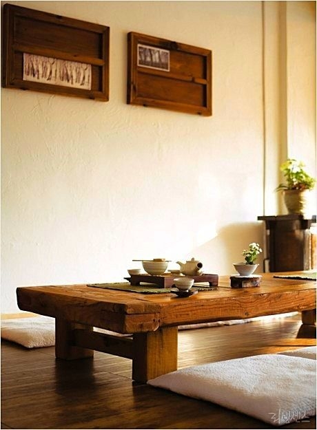 Low Dining Table showing Distressed Wood Finish