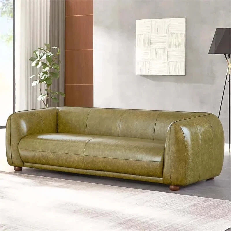 Low Profile Italian Contemporary Sofa with Rounded Corners and Bun Feet