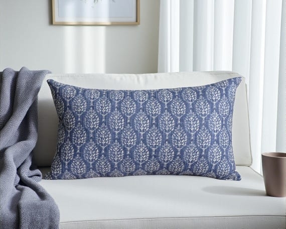 Lumbar Pillow Tree Motif Block Print Scandi Home Design