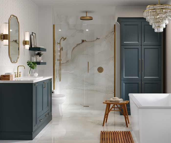 Luxury Bathroom Vanity: Navy Blue with Tall Storage Pantry