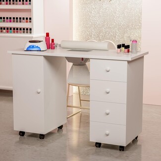 Manicure Desk with Built-In Dust Collector and Mobile Casters