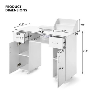 Manicure Table featuring Tiered Hutch and Integrated Dust Vent