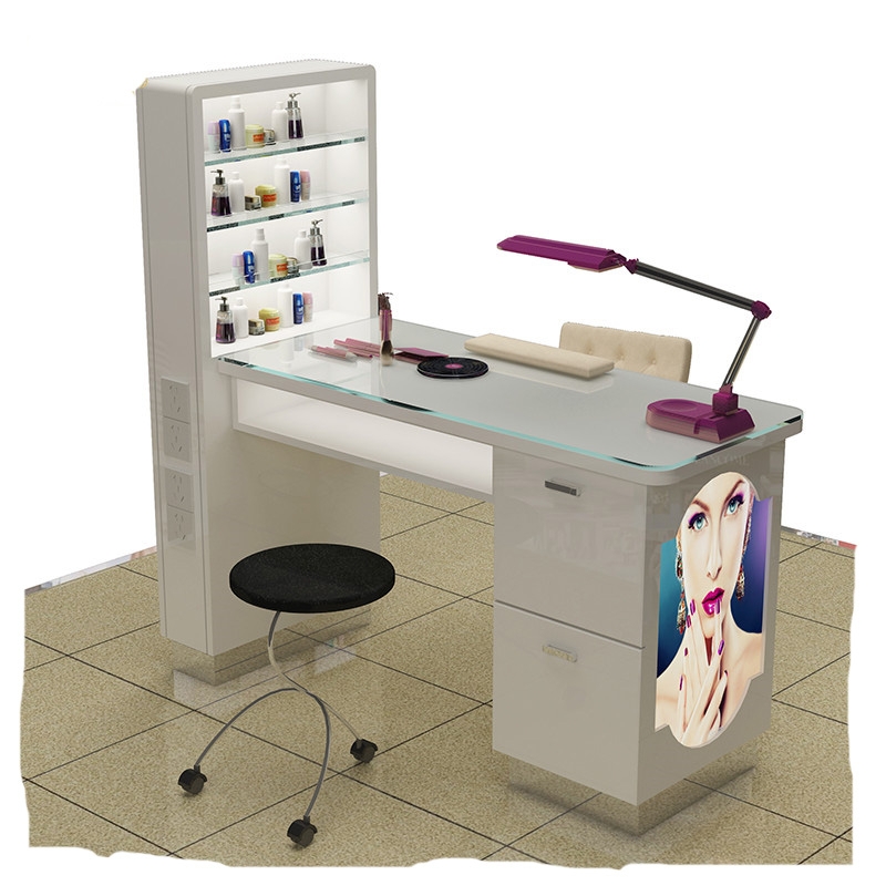 Manicure Table having Integrated Display Tower and Power Outlets