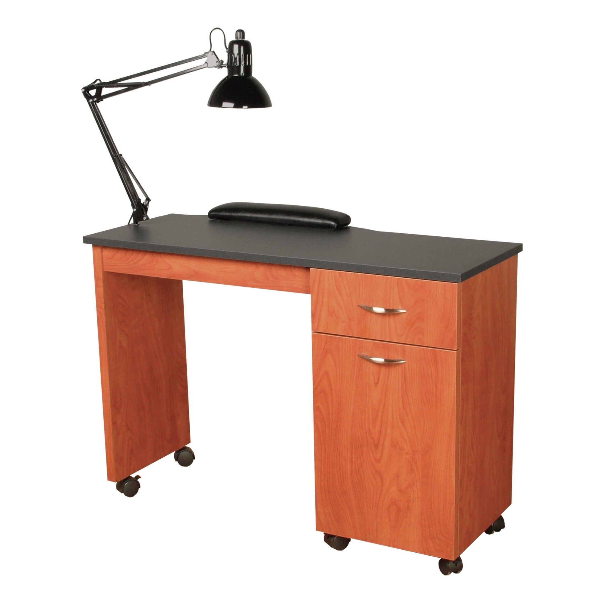 Manicure Table in Cherry Wood Tone with Arched Drawer Pulls