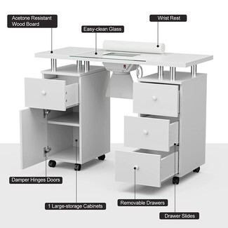 Manicure Table with Acetone Resistant Top and Damper Hinges