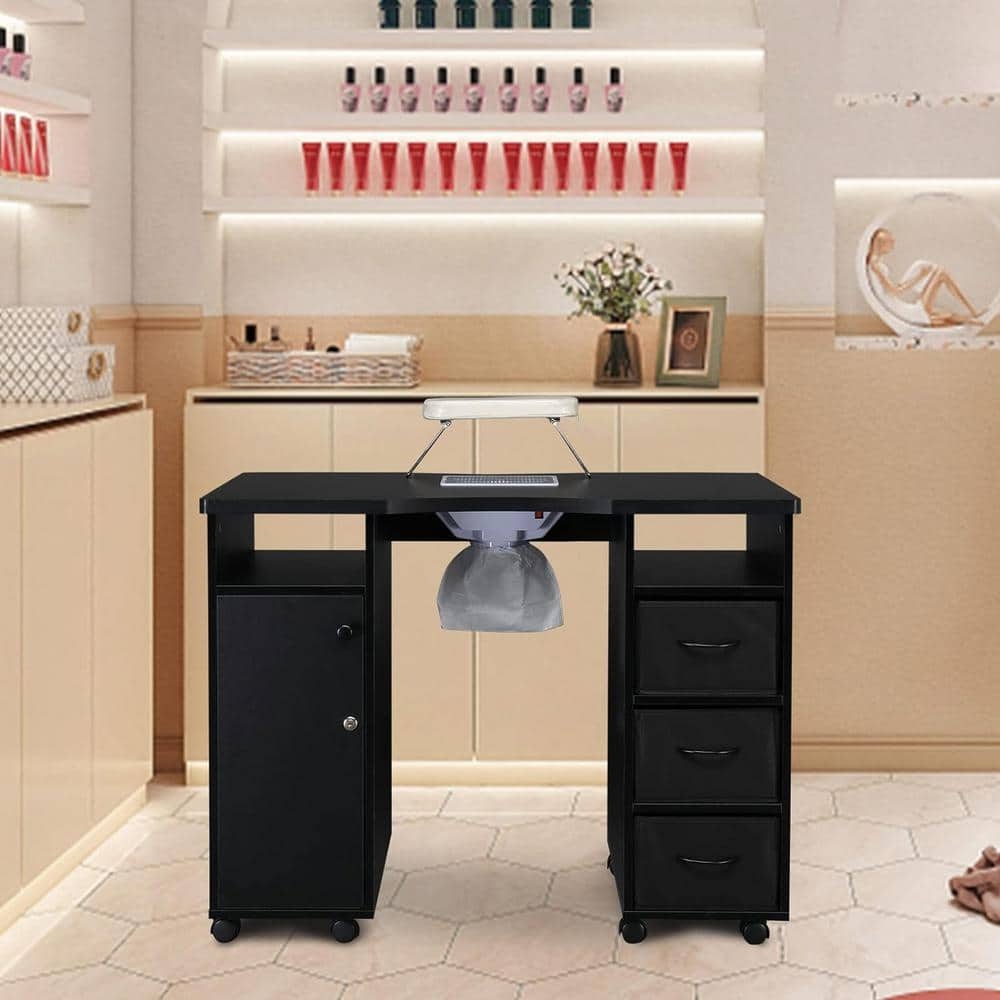 Manicure Table with Dust Collector Fan and Matte Black Finish