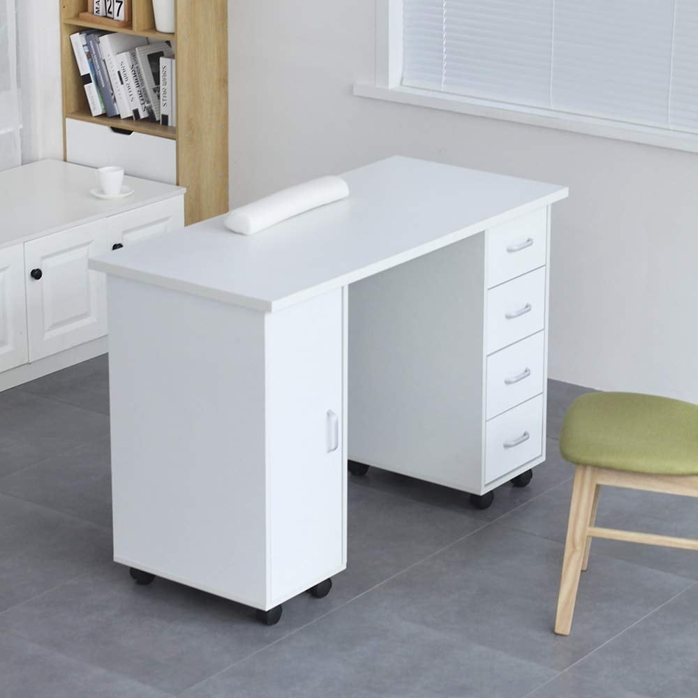 Manicure Table with Four Drawers and Locking Caster Wheels