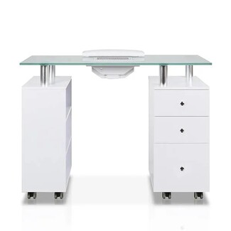 Manicure Table with Metal Pillars and Clear Glass Top Surface