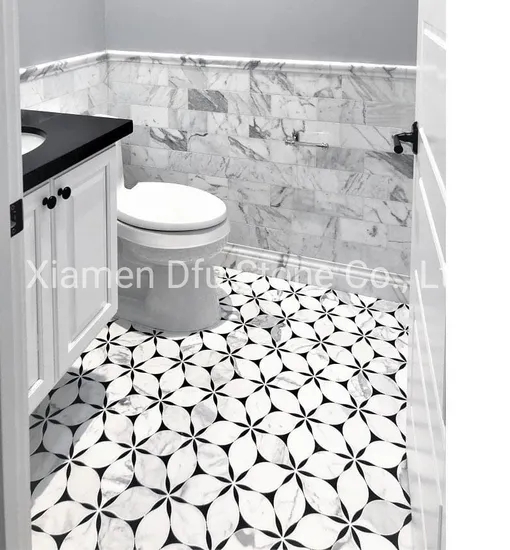 Marble Mosaic Tile Monochrome Black White Floral Floor