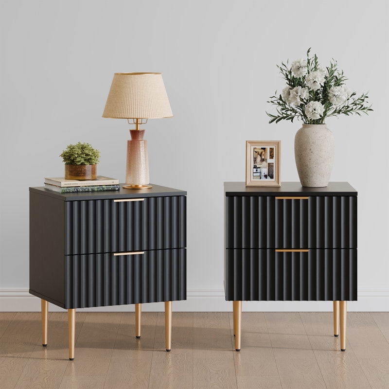 Matte Black Nightstand Featuring Elegant Gold Accents