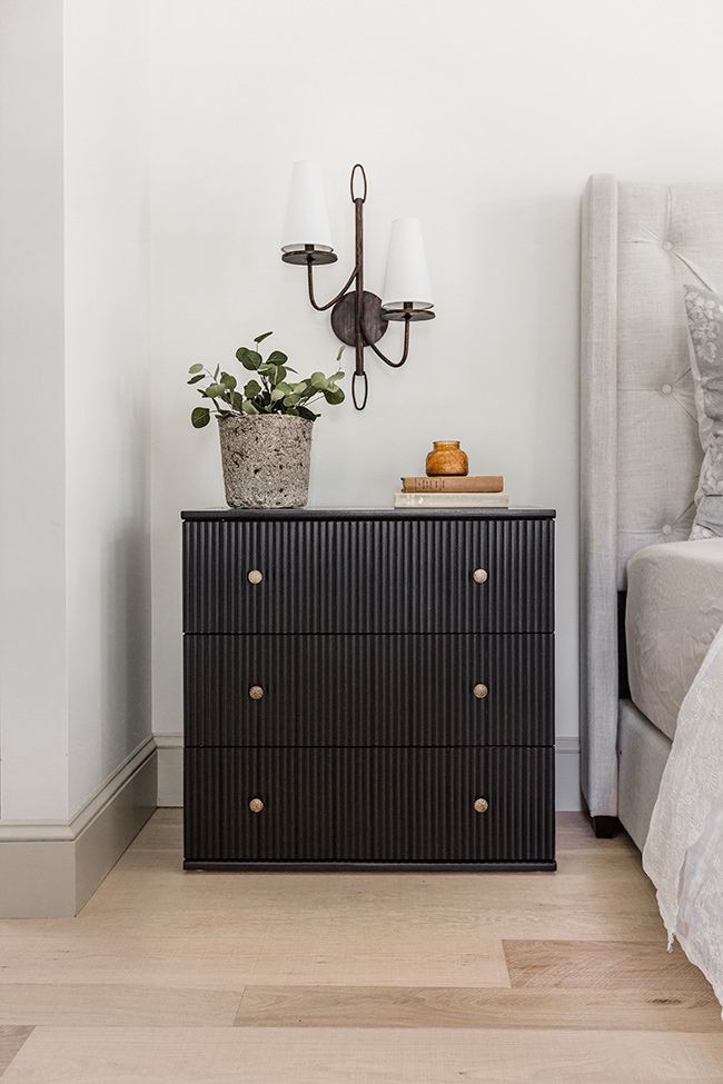 Matte Black Nightstand Featuring Modern Vertical Ribbing