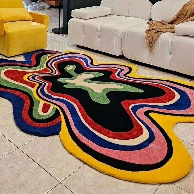 Maximalist Wavy Area Rug with Fluid Silhouette and Bold Multicolor.