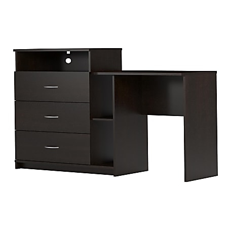 Media Dresser Desk Cord Port Espresso Brown 3-In-1 Dresser
