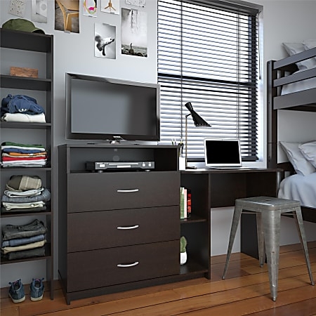 Media Dresser Desk Unit Espresso 3-In-1 Design Dorm Room Combo