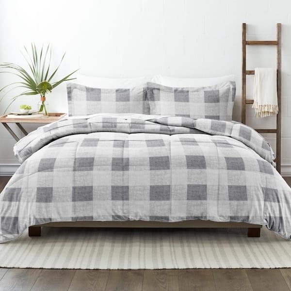 Microfiber Comforter Set | Gray Large Gingham Bed