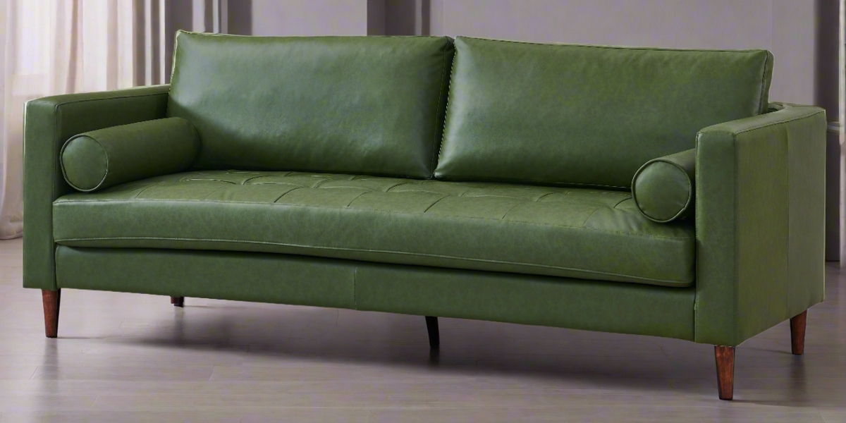 Mid-Century Modern Sofa with Tufted Bench Seat and Bolster Pillows