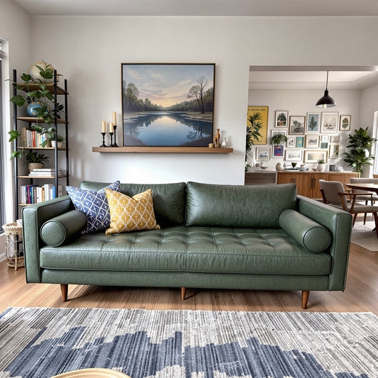 Mid Century Sofa Forest Green Tufted Seat Green Mid Century Sofa