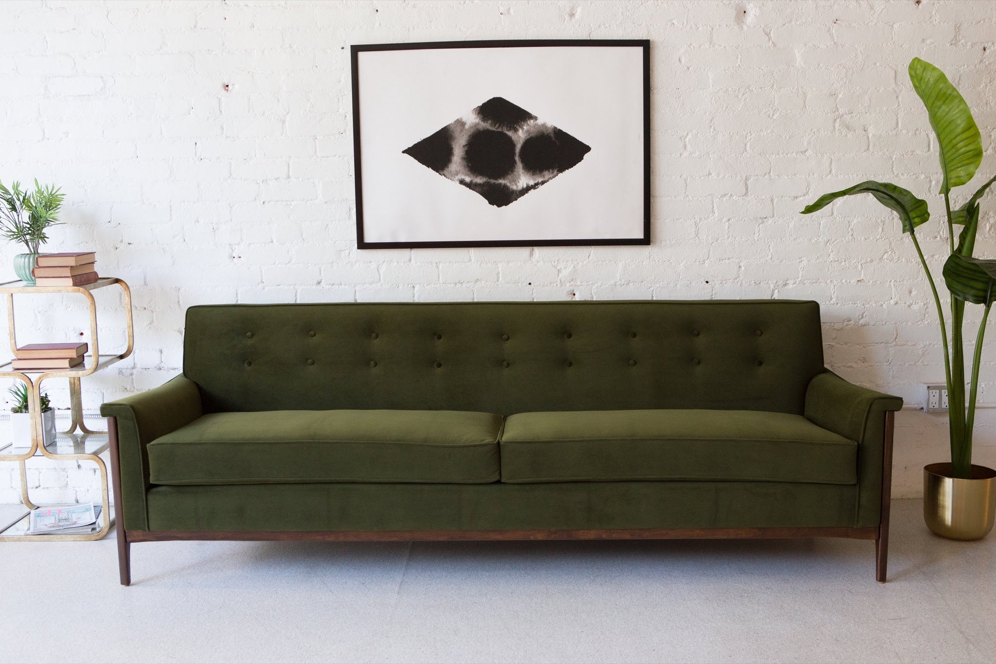 Mid-Century Sofa with Tufted Back and Exposed Wood Frame