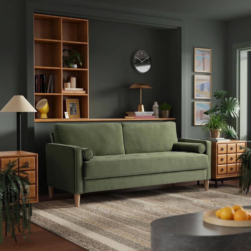 Mid-Century Upholstered Sofa with Square Arms and Tapered Legs