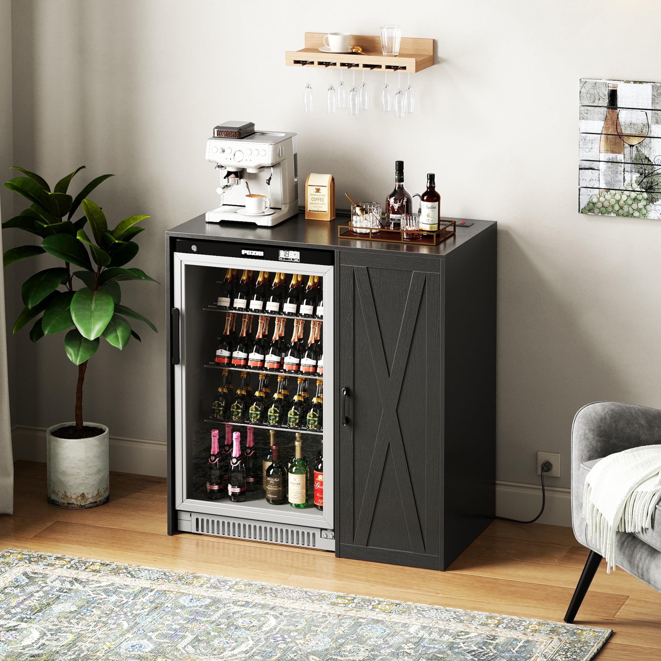 Mini Fridge Cabinet with Barn Door Detail for Small Apartments