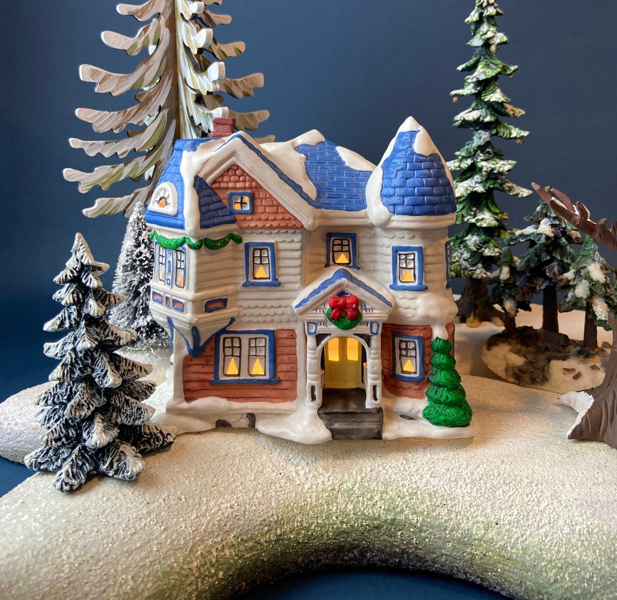 Miniature Cottage: Blue Shingled Roof and Victorian Turret