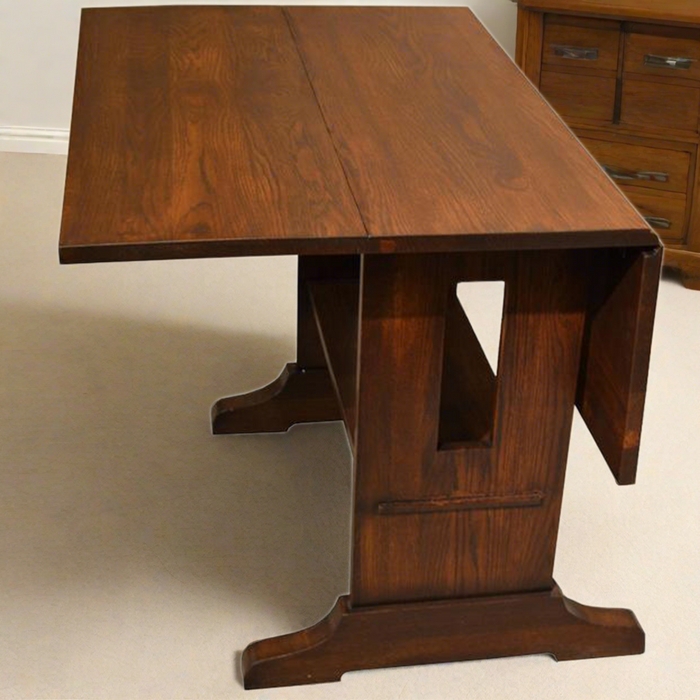 Mission Style Drop Leaf Table with Panel Cutouts and Solid Oak