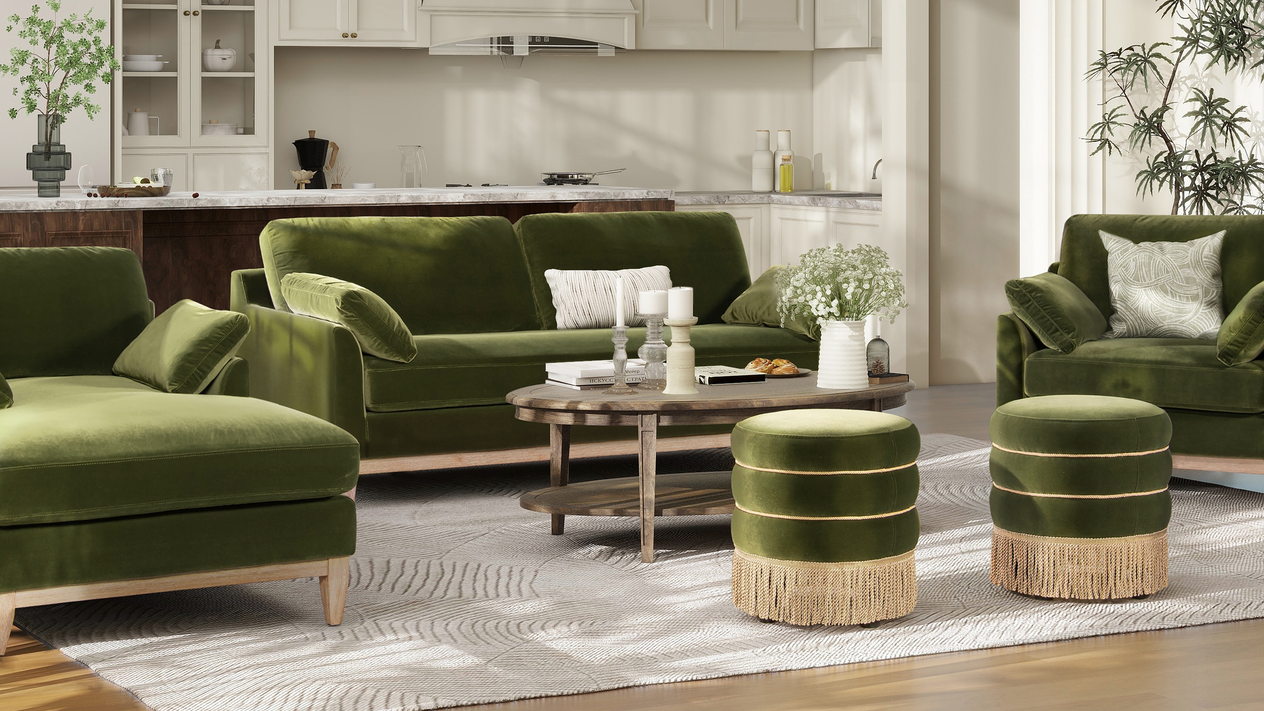 Modern Farmhouse Velvet Sofa with Tapered Square Legs